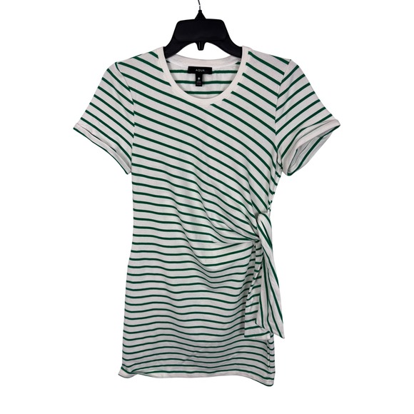 AQUA Green Striped T-Shirt Dress with‎ Tie Waist Mini Bodycon XS - Picture 5 of 10